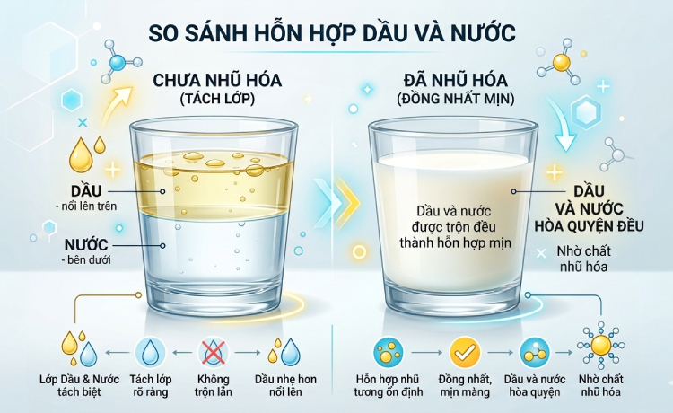 So sánh chất nhũ hóa hỗn hợp giữa dầu và nước